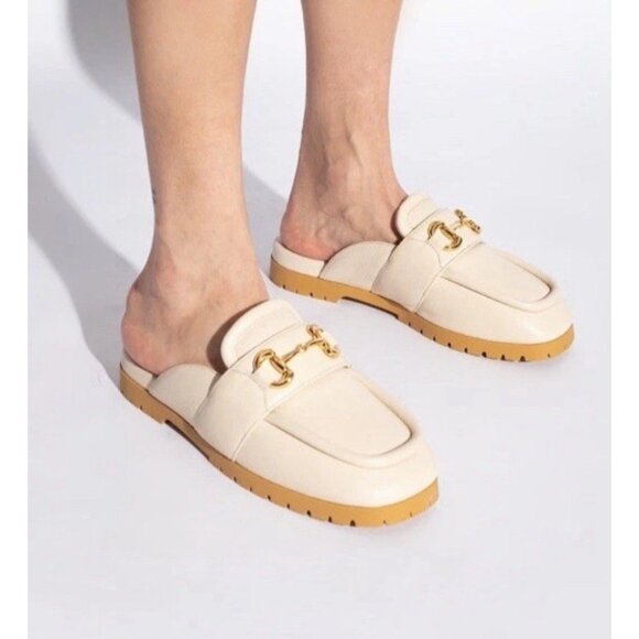 GUCCI Airel Leather Horsebit Loafer Mules Slide Ivory White EU 39.5 US 9.5 - Picture 2 of 16
